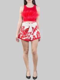 SHORTS A VITA ALTA IN LINO E COTONE A FANTASIA CON CINTURA IN VITA