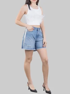 SHORTS IN DENIM CARLIE CON FRANGE IN PERLINE