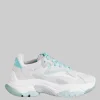 SNEAKER ADDICT IN PELLE E TELA TECNICA BIANCHE E CELESTE ACQUA