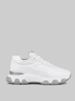 SNEAKER HYPERACTIVE BIANCA IN PELLE, TELA E DETTAGLIO IN PELLE LUCIDA