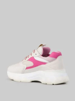 SNEAKER HYPERACTIVE BIANCO LATTE, ROSA E FUCSIA IN PELLE, SUEDE E TELA TECNICA