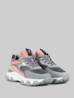 SNEAKER HYPERACTIVE IN PELLE LAMINATA, SUEDE E RETE TECNICA CON GLITTER