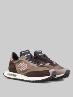 SNEAKER IN PELLE E TESSUTO REALIZZATA A MANO
