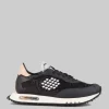 SNEAKER IN PELLE, NYLON LUCIDO E MATERIALE TECNICO EFFETTO GOMMATO REALIZZATA A MANO