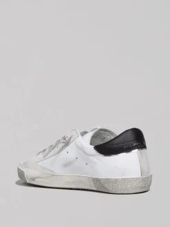 SNEAKER IN PELLE PRSX LOW WOMAN BIANCHE EFFETTO VINTAGE CON GLITTER ARGENTO