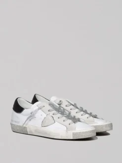 SNEAKER IN PELLE PRSX LOW WOMAN BIANCHE EFFETTO VINTAGE CON GLITTER ARGENTO