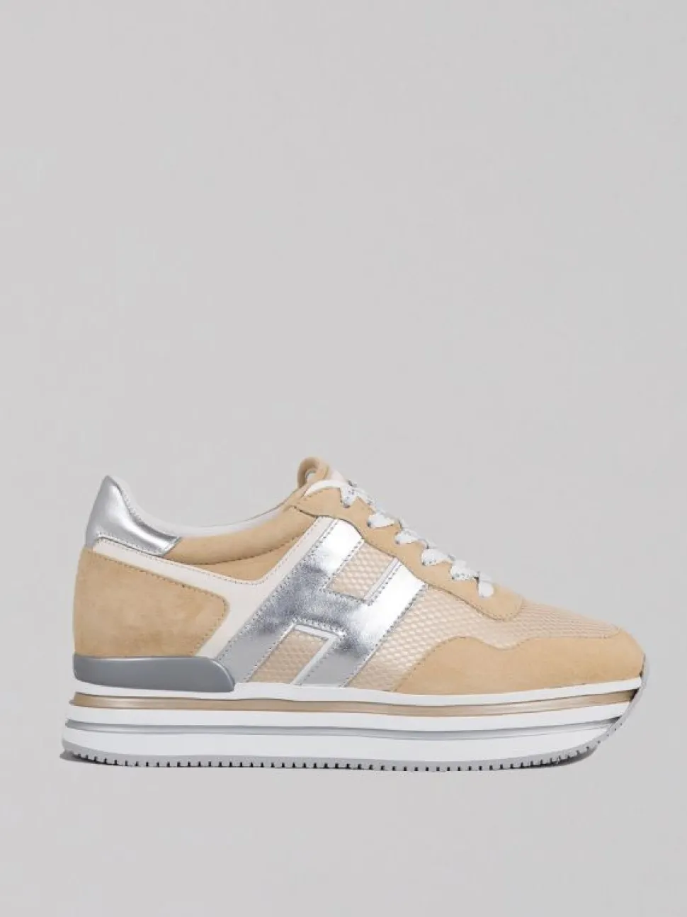 SNEAKER MIDI H222 BEIGE IN SUEDE E RETE TECNICA