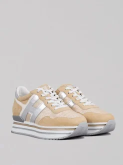 SNEAKER MIDI H222 BEIGE IN SUEDE E RETE TECNICA
