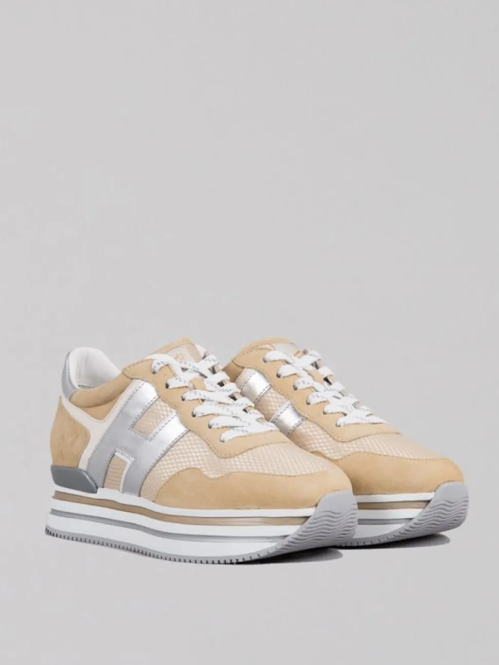 SNEAKER MIDI H222 BEIGE IN SUEDE E RETE TECNICA