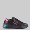 SNEAKER REBEL IN PELLE LISCIA NERA CON DETTAGLI FUXIA E AZZURRO