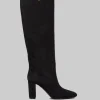 STIVALI NERI IN PELLE SCAMOSCIATA VELOUR CON "V" ORO