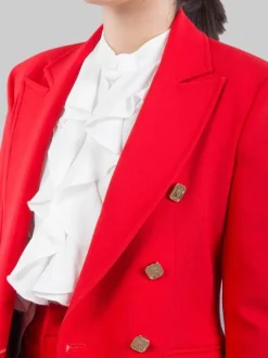 TAILLEUR ROSSO CON GIACCA DOPPIOPETTO E PANTALONI FLARE