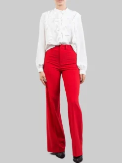TAILLEUR ROSSO CON GIACCA DOPPIOPETTO E PANTALONI FLARE