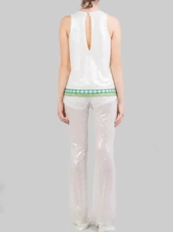 TOP BIANCO SENZA MANICHE CON PAILLETTES E PROFILI DECORATI