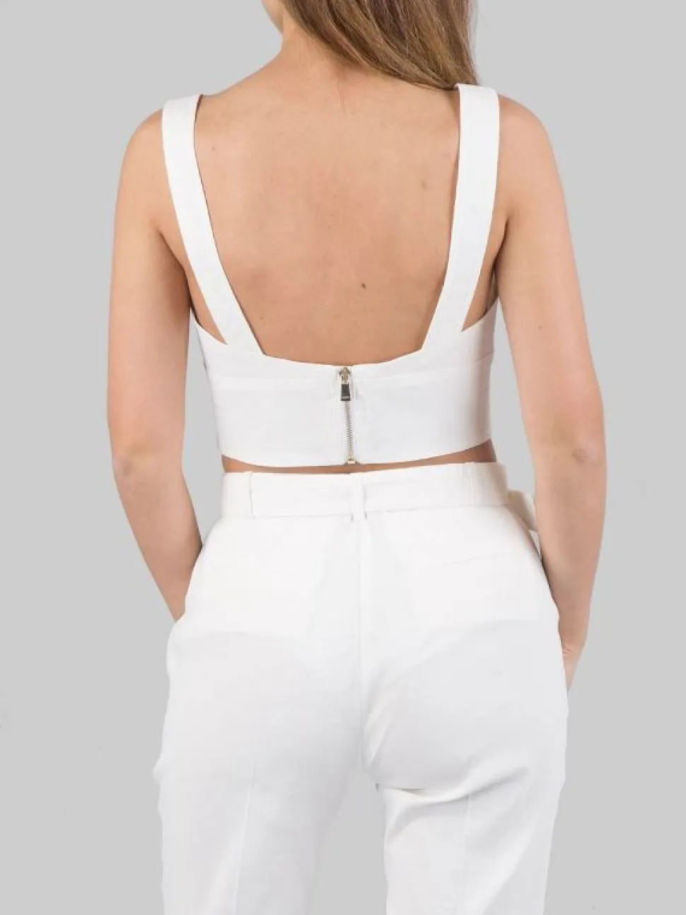 TOP CORTO BIANCO IN MISTO LINO E VISCOSA