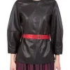 TOP IN ECOPELLE NERO CON CINTURA IN VITA A CONTRASTO DI COLORE