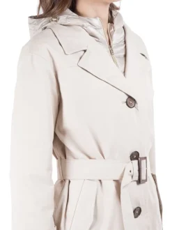 TRENCH AVORIO CON INTERNO IN PIUMINO STACCABILE CON CAPPUCCIO