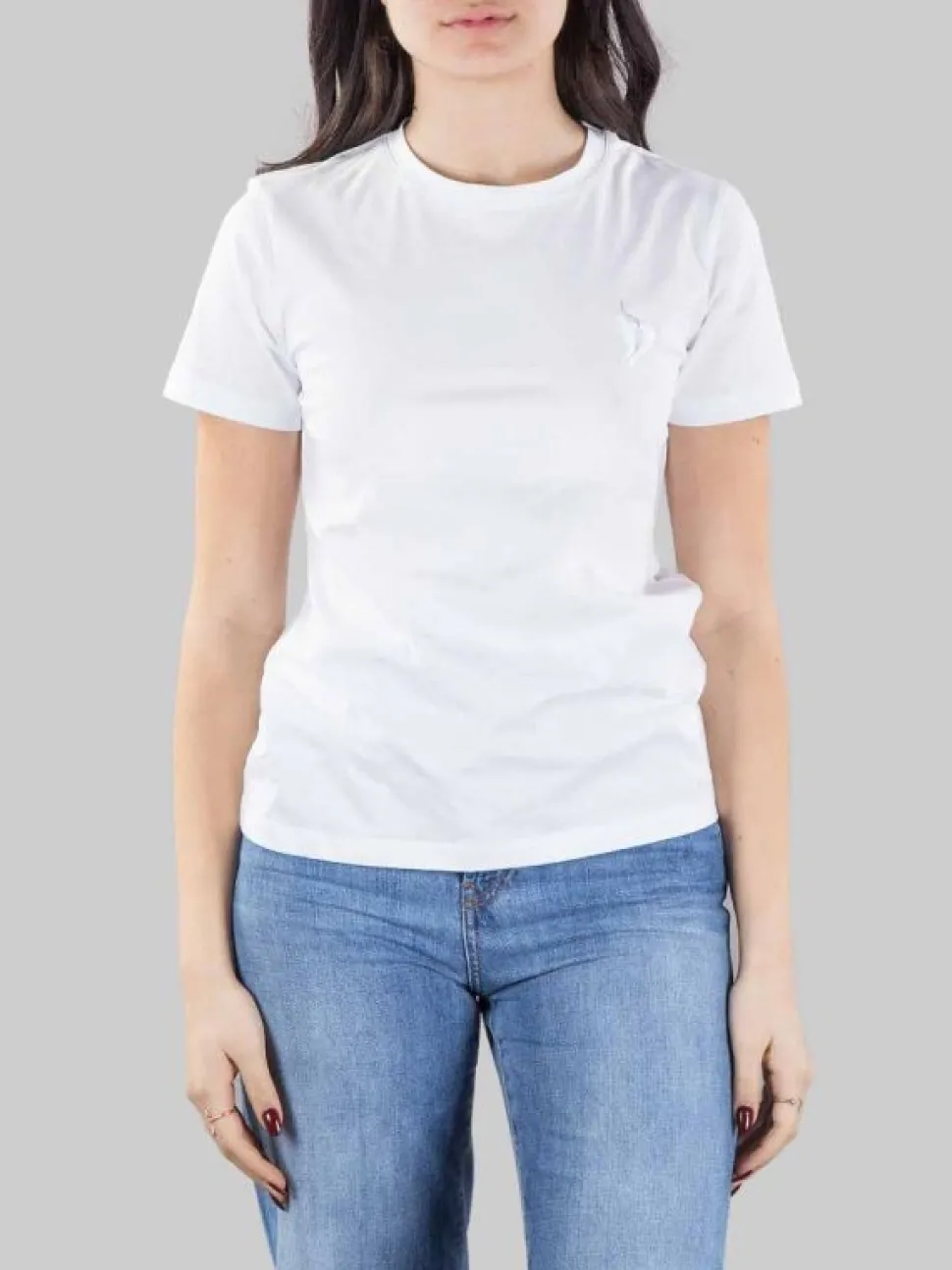 T-SHIRT BIANCA GIROCOLLO CON LOGO RICAMATO