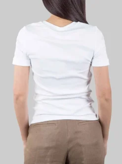 T-SHIRT BIANCA GIROCOLLO CON DETTAGLIO FILO DI PUNTI LUCE