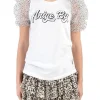 T-SHIRT BIANCA IN COTONE CON MANICHE IN TULLE A POIS