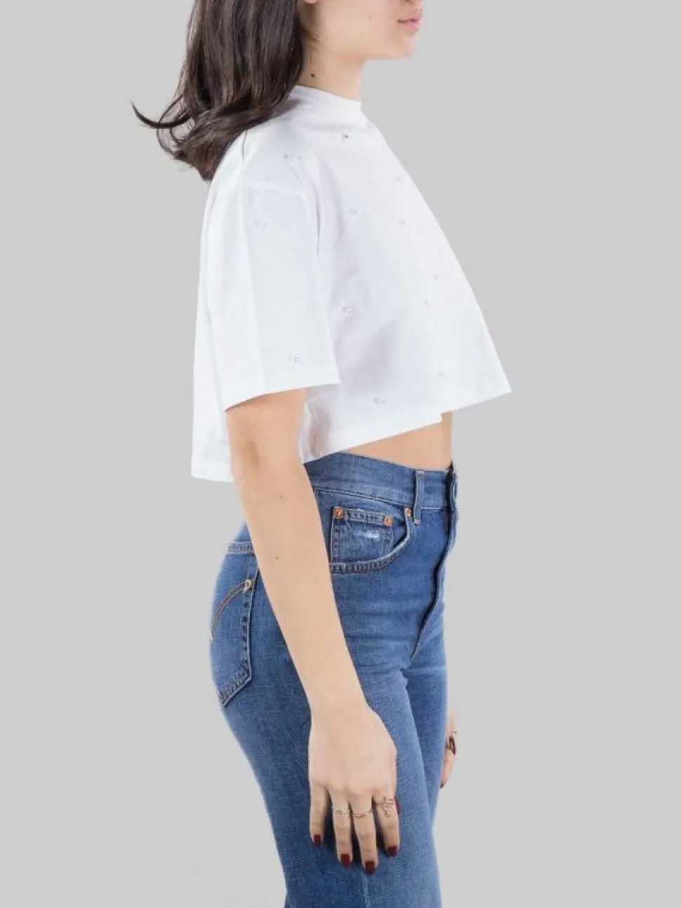 T-SHIRT CORTA BIANCA CON PUNTI LUCE