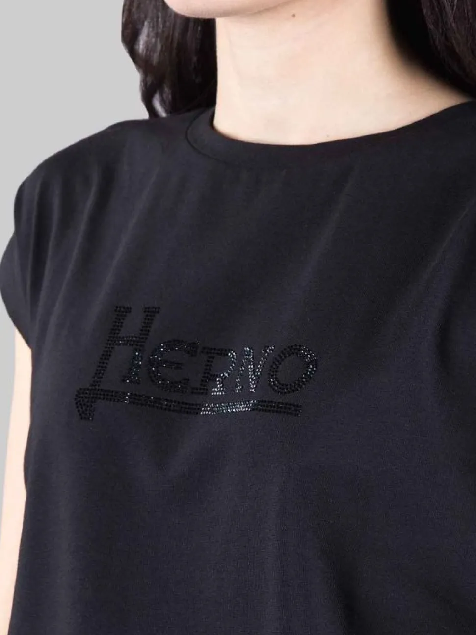 T-SHIRT NERA CON LOGO IN FULL STRASS