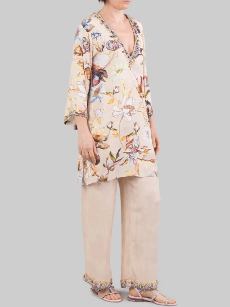 ABITO CAMICIA A FANTASIA DECORATO CON PERLINE,
