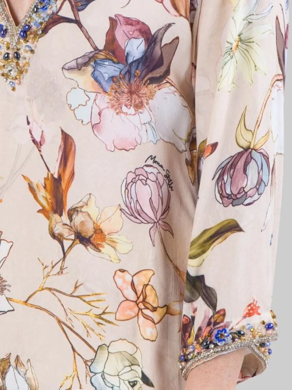 ABITO CAMICIA A FANTASIA DECORATO CON PERLINE,