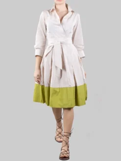 ABITO CHEMISIER ELENA BEIGE E LIME CON CINTURA IN VITA