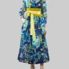 ABITO CHEMISIER IN SETA A FANTASIA FIORI E LIME CON CINTURA