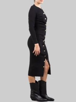 ABITO LONGUETTE NERO ADERENTE IN LANA STRETCH A COSTINE