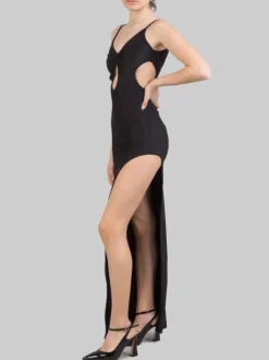 ABITO LUNGO IN LYCRA BRILLANTE CON SPACCO