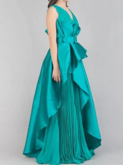 ABITO LUNGO IN MIKADO E CHIFFON