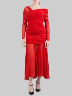 ABITO LUNGO ROSSO IN TULLE ELASTICIZZATO