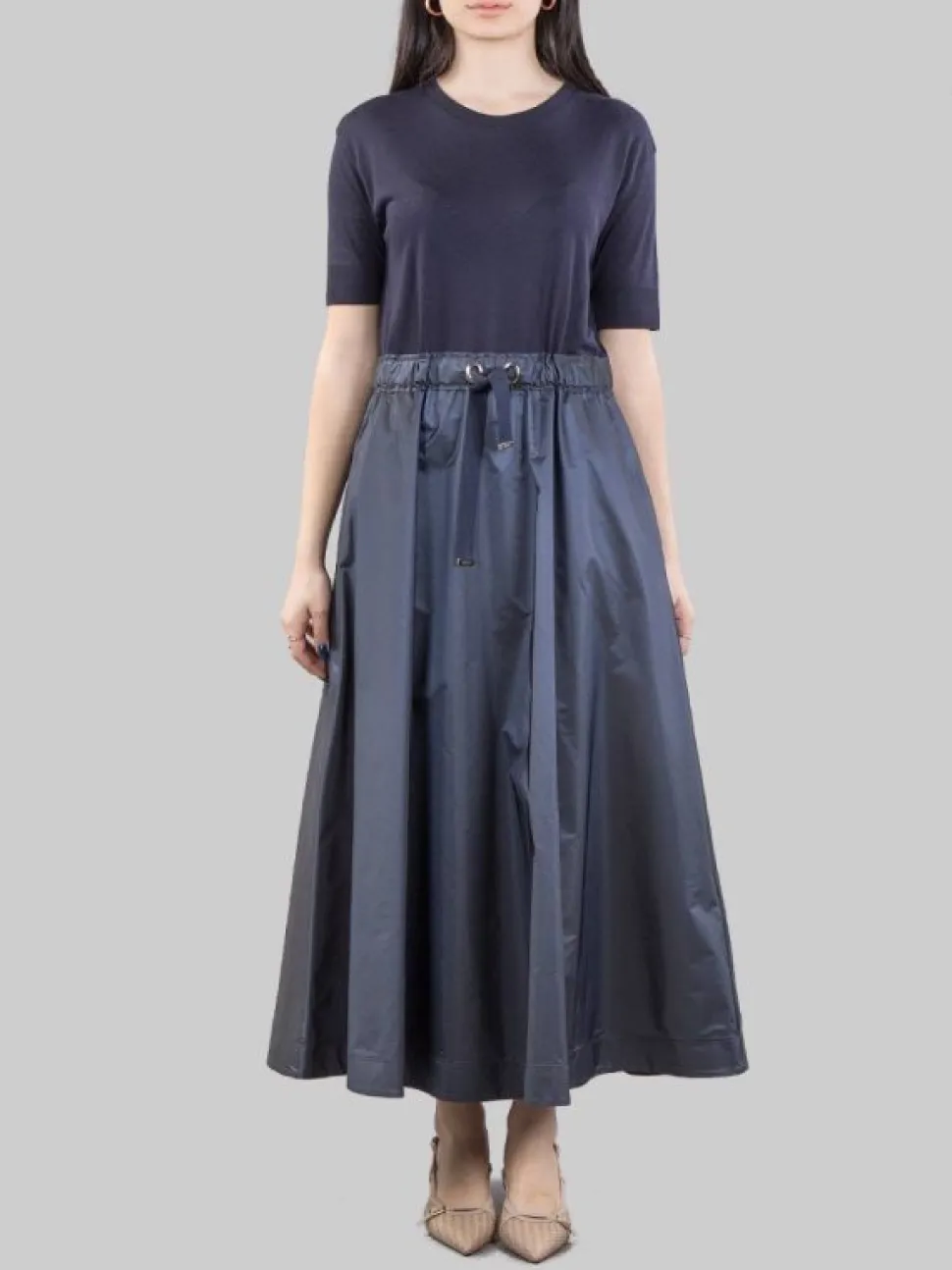 ABITO MIDI IN BIMATERIALE CON GONNA IN TAFFET· E COULISSE IN VITA