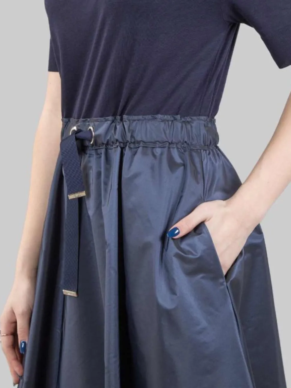ABITO MIDI IN BIMATERIALE CON GONNA IN TAFFET· E COULISSE IN VITA