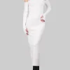 ABITO MIDI IN MAGLIA PANNA CON SCOLLATURA A SPALLE SCOPERTE