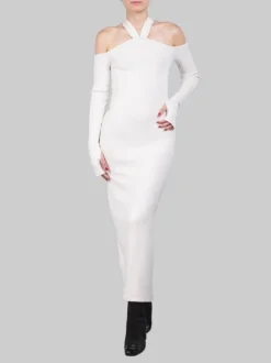 ABITO MIDI IN MAGLIA PANNA CON SCOLLATURA A SPALLE SCOPERTE