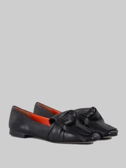 BALLERINE IN PELLE NERA CON NODO E NAPPINE