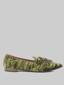 BALLERINE IN VELOUR VERDE CON NAPPINE