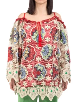 BLUSA OVER FIT CON RICAMI E DECORI A FANTASIA