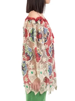 BLUSA OVER FIT CON RICAMI E DECORI A FANTASIA