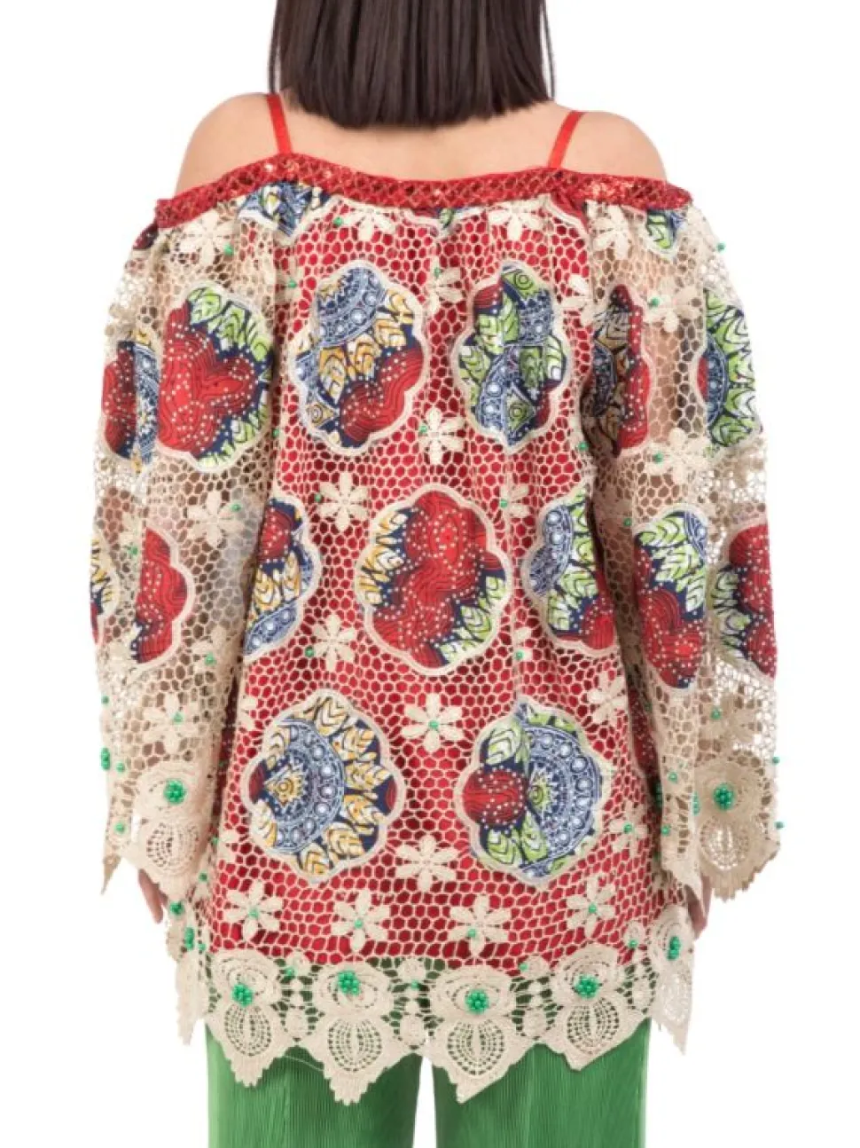 BLUSA OVER FIT CON RICAMI E DECORI A FANTASIA