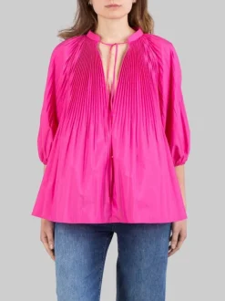 BLUSA ROSA SCURO IN POPELINE DI COTONE PLISSÉ