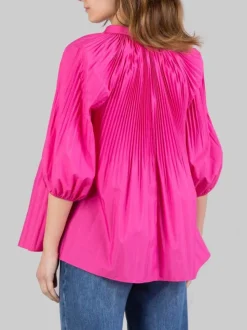 BLUSA ROSA SCURO IN POPELINE DI COTONE PLISSÉ