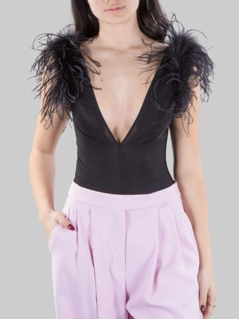 BODY BUTTAFUOCO NERO CON PIUME