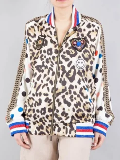 BOMBER OVERSIZE ANIMALIER CON PATCH E PASSAMANERIE
