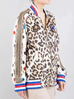 BOMBER OVERSIZE ANIMALIER CON PATCH E PASSAMANERIE