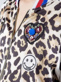BOMBER OVERSIZE ANIMALIER CON PATCH E PASSAMANERIE