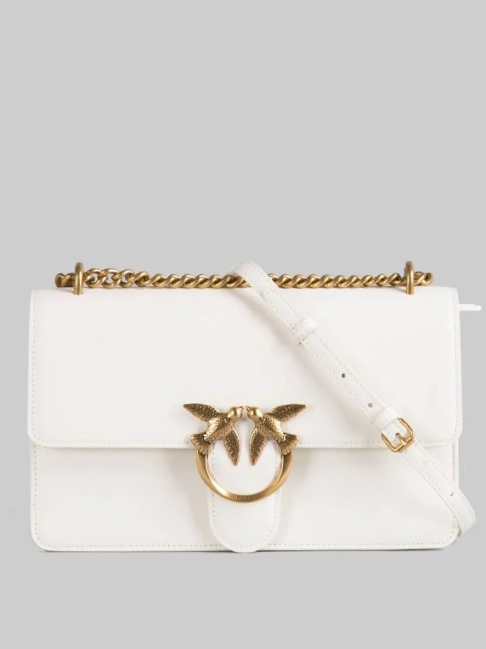 BORSA A SPALLA LOVE ONE CLASSIC IN PELLE BIANCA E ORO